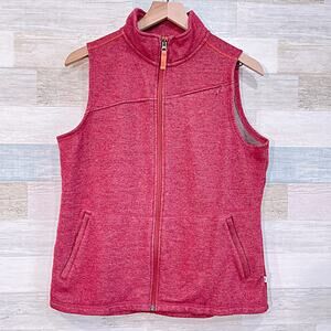 Orvis Full Zip Knit Vest Jacket Red Wool Outdoors Mock Neck Hiking Mens Medium